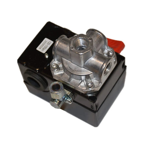 Four Port Air Compressor Pressure Switch 120 To 150 PSI Auto Metal Housing With Adjustable Differential 25 To 33 PSI, 26 Amp, 120 Volt