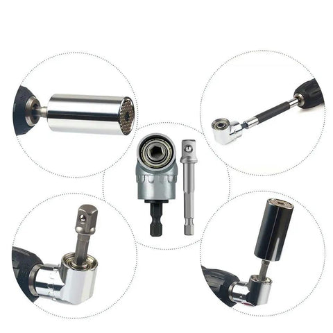 All In One 7mm To 19mm Ratchet Universal Socket Set For Drill And Power Driver, Metric Wrench Adapter With 105 Degree Right Angle Extension