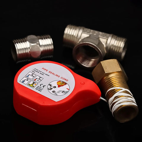 High-Temperature Hose Repair Tape Leak-Proof Rope Water Pipe Sealing Cord in red casing with metal pipe fittings