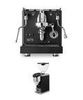Rock Solid Dual Boiler Espresso Machine Bundle With Precision Grinder And Pid Temp Control, sleek black design with dual boilers and grinder.
