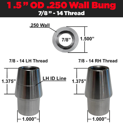 Drop Dead Badass 7/8 Inch Chromoly Heim Joint Kit Built Tough For UTV Panhard Bars showing bungs with 1.5" OD and 0.250 wall.