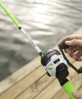 Close-up of Roam Spincast Reel And Telescopic Fishing Rod Combo with comfort grip handle, showing Quickset Anti Reverse Reel.