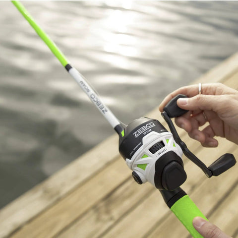 Close-up of Roam Spincast Reel And Telescopic Fishing Rod Combo with comfort grip handle, showing Quickset Anti Reverse Reel.