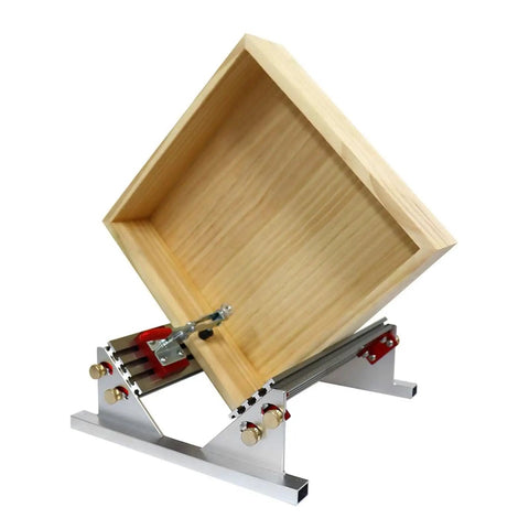 Dead On Accuracy Table Saw Drawer Jig Locator Features Built In Tilt Limiters And Dual Height Slides positioned to align wood box.