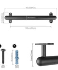 Hardcore 16 Inch Wall Mount Metal Handrail For Stairs Rock Steady Non Slip Safety Grab Bar For Elderly Indoor Outdoor Steel Support Railing With No Sweat Setup Black with dimensions and hardware included.