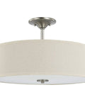 Inspire Close To Ceiling Nickel Flush Mount Light Fixture, Modern Metal Ceiling Light, 11.5 X 18 X 18 Inches, beige shade