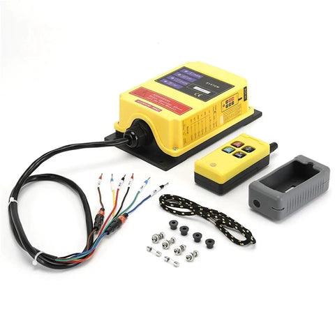 F21-2S 2-Button Elevator Electric Hoist Conveying Controller complete with wiring, remote, and screws for DC 24V systems.