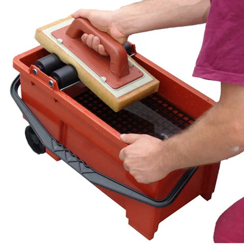 Grout Cleaning System with Sponge and Hand Grip for Walls and Floors, includes heavy duty bucket, twin plastic rollers, 3.4 gal tank