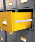 Open yellow drawer showing Beefy Heavy Duty 10 Inch Drawer Slides Set With Powder Coated Metal Rails And Quiet Rollers