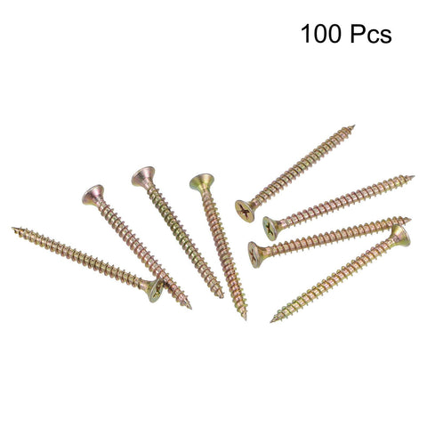 M4 X 50mm Wood Screws Flat Head Phillips Self Tapping Carbon Steel Zinc Plated 100 Pcs For Hardwood Carpentry Furniture Assembly And DIY Projects