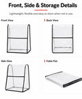 Front, side, and back view of Clear Heavy Duty PEVA Stand Mixer Cover for 5 to 8 Quart Mixers with folding storage option.