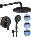 10 Inch Round Rainfall Shower Head Kit With 3 Modes And 6 Function Handheld Spray Wall Mounted System Includes Pressure Balanced Valve And Trim Included Matte Black