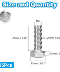 25 Pack M8 Hex Bolts M8x25mm 304 Stainless Steel Heavy Duty Fasteners displayed with size measurements and detailed specifications.