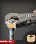 Close-up of a wrench using a Metric Thread Chaser Set 15Pcs M6 To M12 With Case Universal Re Threading Tool.