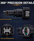 Heavy Duty Two Pack 3/8 Fuel Line Quick Connectors showing barbed connector design and secure locking mechanism.