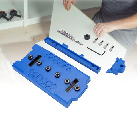 Pro Grade Shelf Pin Jig Template Crafted From Tough ABS Plastic, featuring alignment marks and heavy-duty clamps for precise cabinet hole spacing.