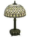 Classic Tiffany-Style White Jewel Table Lamp That Looks Mega Lit With 100+ Hand-Cut Glass Pieces, Dramatic Base, 19-Inch Tall