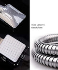 Close-up of Handheld High Pressure Shower Head With 6 Modes, chrome square design, and stainless steel hose 59in length