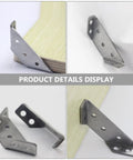 Trapezoid Angle Corner Braces Set Fixed Anti Rust Stainless Steel Heavy Duty Shelf Brackets 10 Pcs in use and detail view