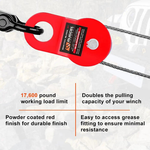 10 Ton Heavy Duty Offroad Snatch Block For Winches, 22,000 Lbs Capacity, Towing Pulley Block, Recovery Accessory For Trucks And Trailers, Compatible With Synthetic Rope Or Steel Cable Up To Two Fifths Inch Diameter, red powder coated