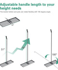 Diagram of Lawn Leveling Rake 30x10 Heavy Duty with Anti Rust Coating and Adjustable Handle showing 78-inch handle extension and 180-degree rotation.