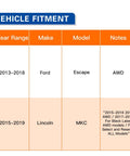 Vehicle fitment chart for AWD Rear Wheel Hub Bearing Assembly Set For 2013 2018 Ford Escape And 2015 2019 Lincoln MKC