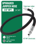 Heavy Duty Air Compressor Jumper Hose Kit With Sixty Inch Length And Half Inch NPT Swivel Ends, Rugged Three Layer Rubber