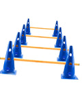Dog Agility Hurdle Cone Set for Training with bright blue cones and yellow poles for running jumping practice, durable indoor outdoor gear