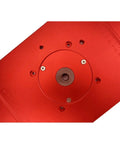Close-up of Universal Aluminum Router Table Insert Plate 200X300Mm 8Mm Thick with center bushing for woodworking use.