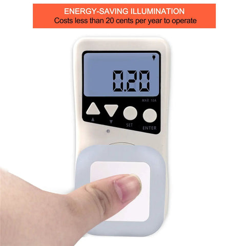 LED Night Light With Smart Sensor Dusk To Dawn Plug In 0.5W Daylight White 6 Pack with energy meter showing 0.20 usage