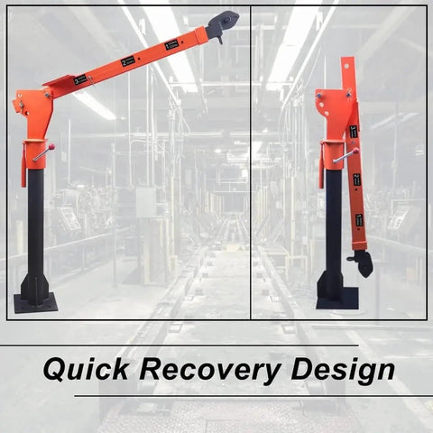 Heavy Duty Foldable Pickup Truck Bed Crane With Smooth 360 Swivel Telescopic Boom 4000 Lbs Capacity 12V Electric Winch shown in workshop