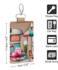 Slim PU Leather Key Wallet with camping RV design, fits keys, cards, cash; compact 11.5cm x 7cm, twin-layer for travel, everyday carry.