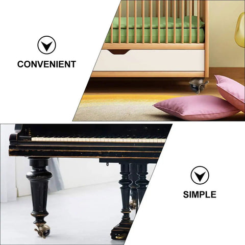 Heavy Duty Vintage Plate Casters With Dual Ball Bearings For Glide Like Butter Furniture Slides And Tough Workbench Hauls Quick Install shown under crib and piano legs.