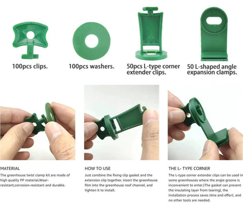 300 Piece Greenhouse Twist Clip Kit For Aluminum Greenhouses With Plastic Fixing Clips And Washers Extender Corner Clips Insulation Netting And Shading Clips Easy Install No Fuss Durable PP Construction