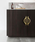 Brushed Gold Half Moon Cabinet Pulls Set of 2, 3.75 Inch Length on dark cabinet doors, easy to install, durable, stylish hardware
