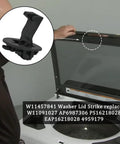 Person installing Washer Lid Strike Replacement For Maytag Whirlpool Kenmore Washers, W11091027 Compatible, on a washing machine