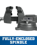 6 Inch Jaw Bench Vise Workhorse With 360 Degree Swivel Base And Double Lockdowns Replaceable Hardened Steel Top And Pipe Jaws Large Anvil Work Surface Powder Coat Finish Heavy Duty 30000 PSI Gray Cast Iron Bench Vise For Home Shop fully enclosed spindle