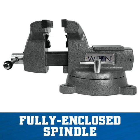 6 Inch Jaw Bench Vise Workhorse With 360 Degree Swivel Base And Double Lockdowns Replaceable Hardened Steel Top And Pipe Jaws Large Anvil Work Surface Powder Coat Finish Heavy Duty 30000 PSI Gray Cast Iron Bench Vise For Home Shop fully enclosed spindle