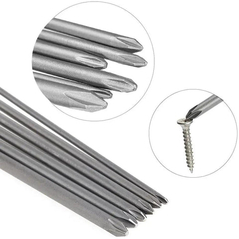 Six Piece One Quarter Inch Hex Shank Phillips Screwdriver Bits Set With Magnetic Cross Heads, Long 5.9 Inch Bits S2 Alloy Steel