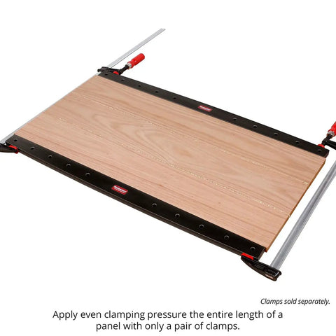 Phenolic Clamping Cauls 24 Inch 2 Pack Cambered Design Delivers Even Pressure For Flat Panel Glue Ups, Boss Level Shop Grade Durability, Built Tough For Precise SnipeFree Woodworking Glue Ups. 24-inch phenolic cauls clamping a wood panel