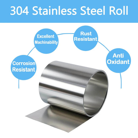 Heavy Duty 304 Stainless Steel Shim Stock Roll Pro Grade Full Hard Temp 50 In Long By 6 In Wide 0.001 In Thick Corrosion Resistant And Rustproof With High Temperature Tolerance For Precision Shimming In Industrial Use