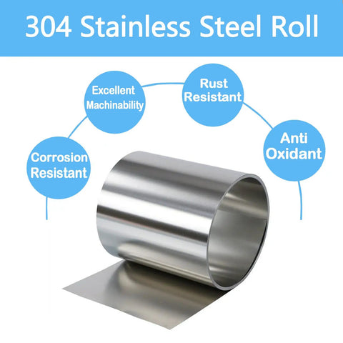 Premium 304 Stainless Steel Shim Stock Roll in full hard temper, 50 inch long, 6 inch wide, 0.003 inch thick, rustproof