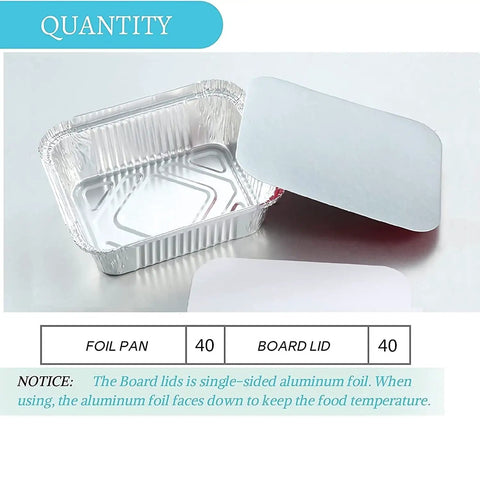 40 Pack 5x4 Inch Disposable Aluminum Foil Pans With Cardboard Lids displayed in open view
