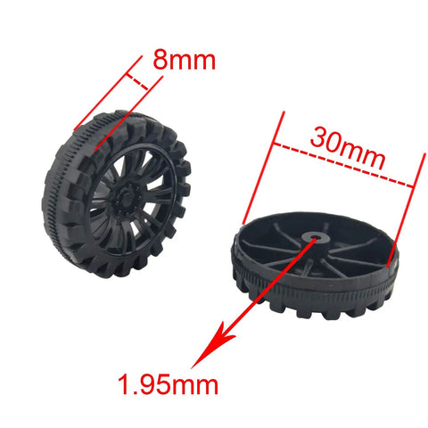 DIY RC Toy Wheel And Shaft Kit With 100 Black Plastic Wheels And 50 2Mm X 100Mm STEM Shafts For Cars Boats And Helicopters 30Mm By 8Mm Wheels