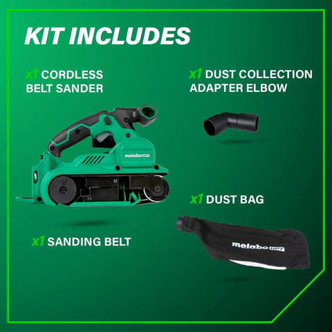 36V Cordless Belt Sander With Brushless Motor Pro Grade 3 Inch By 21 Inch Sanding Belt Kit with accessories displayed