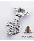 Top Shelf Stainless Steel Cabinet Hinges With Silky Smooth Soft Close Buffer 10 Pack Half Overlay close-up view showing hinge details and mounting points.