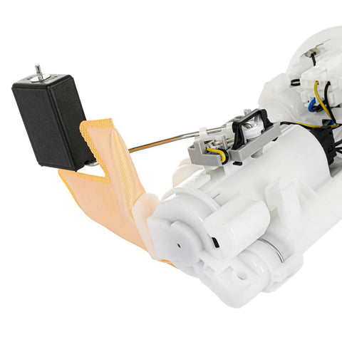 Fuel Pump Assembly For Pontiac Vibe Base And GT 1.8L L4 2003-2004 And Toyota Corolla CE LE S 1.8L 2003-2004 Drop In Ready Direct Replacement Replaces OE SP9164M OE Grade Fuel Pump Module For Vibe And Corolla, showing side view with black float and white plastic housing