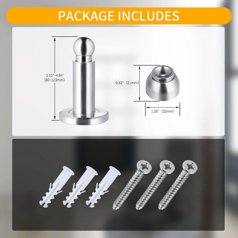 Heavy Duty Magnetic Door Stopper For Wall And Bottom Of Door With Adjustable Height From 3.15 To 4.8 Inches Windproof Anti Slip Stainless Steel SUS304 One Piece Construction Durable Premium Door Hardware For Home Office And Commercial Use, package includes screws and anchors