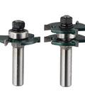 Awesome Woodworking Router Bit Set for Tongue Groove Joint Assembly with 12mm Shank And Microcrystalline Carbide Tips, featuring two bits with carbide tips.