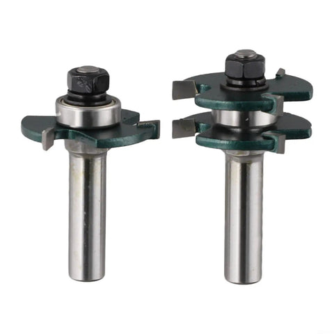 Awesome Woodworking Router Bit Set for Tongue Groove Joint Assembly with 12mm Shank And Microcrystalline Carbide Tips, featuring two bits with carbide tips.